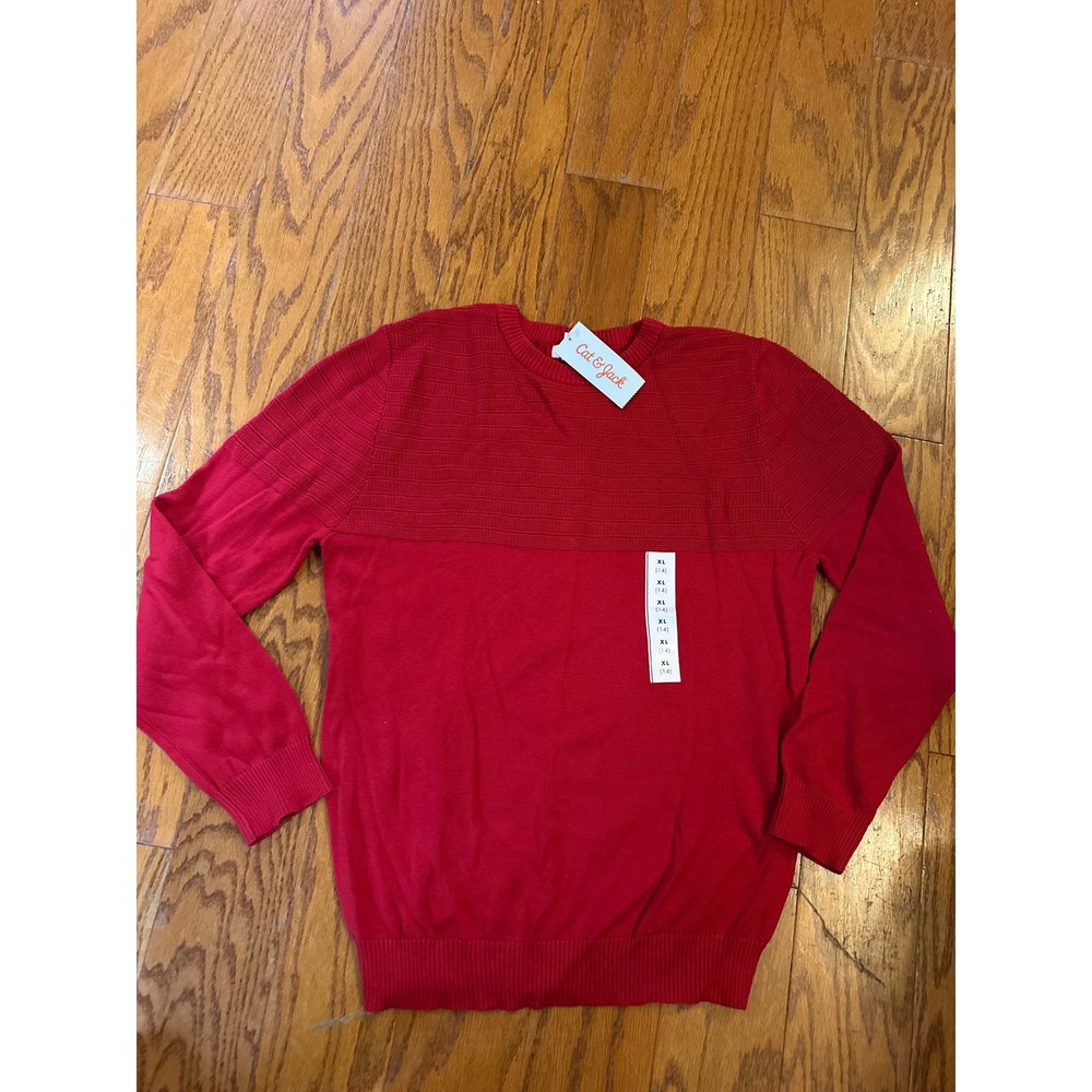 Cat & Jack Boys Red Textured Crewneck Cotton Sweater XL 14 NWT